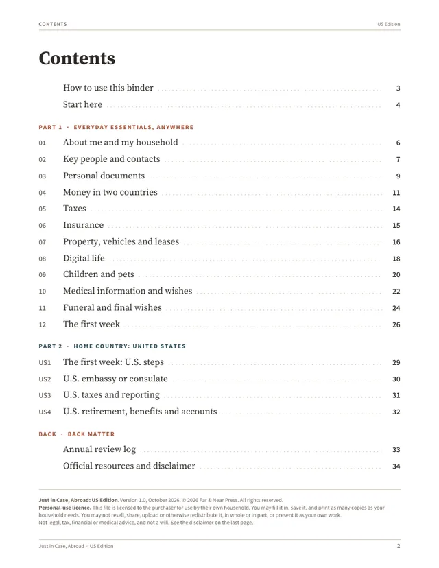 Contents page listing Part 1 general sections and Part 2 United States sections